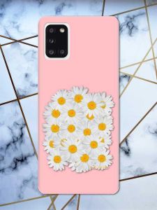 Матовий рожевий чохол на Samsung Galaxy A31 рельєфний дизайн Букет ромашок принт 40