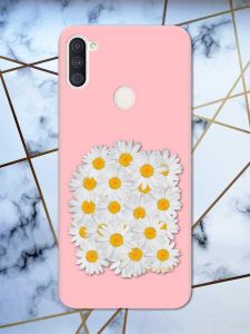 Матовий рожевий чохол на Samsung Galaxy A11 рельєфний дизайн Букет ромашок принт 40