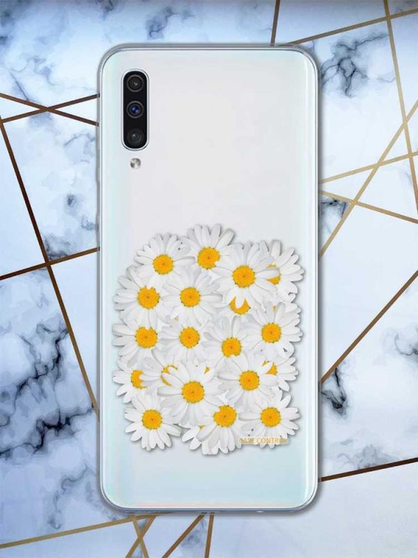 Прозорий чохол на Samsung Galaxy A50 (2019) A505 рельєфний дизайн Букет ромашок принт 40
