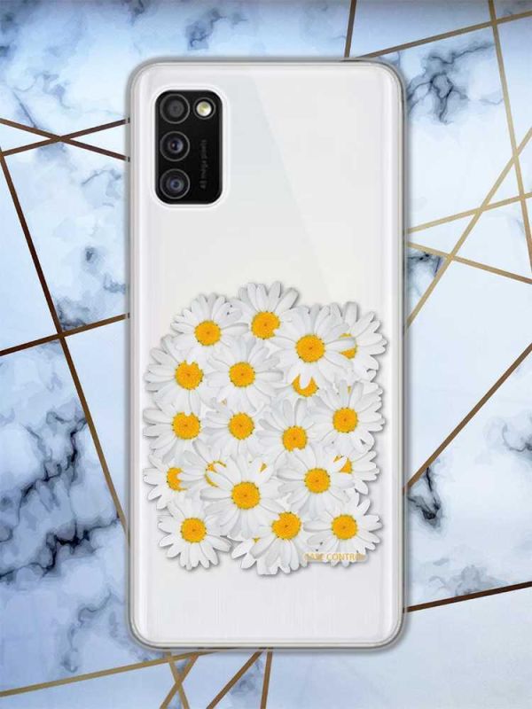 Прозорий чохол на Samsung Galaxy A41 рельєфний дизайн Букет ромашок принт 40