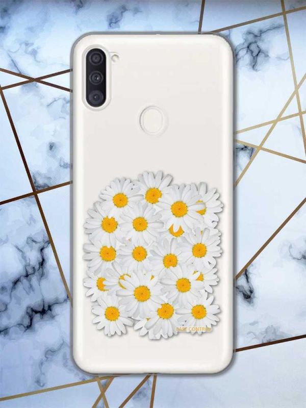 Прозорий чохол на Samsung Galaxy A11 рельєфний дизайн Букет ромашок принт 40