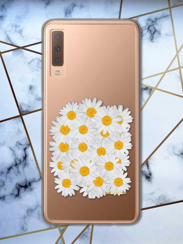 Прозорий чохол на Samsung Galaxy A7(2018) A750 рельєфний дизайн Букет ромашок принт 40