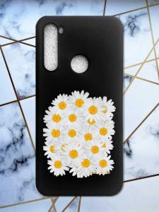 Матовий чорний чохол на Xiaomi Redmi Note 8 рельєфний дизайн Букет ромашок принт 40