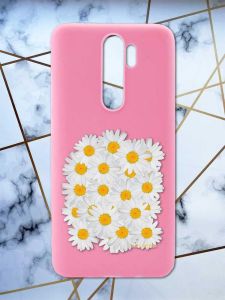 Матовий рожевий чохол на Xiaomi Redmi Note 8 Pro рельєфний дизайн Букет ромашок принт 40