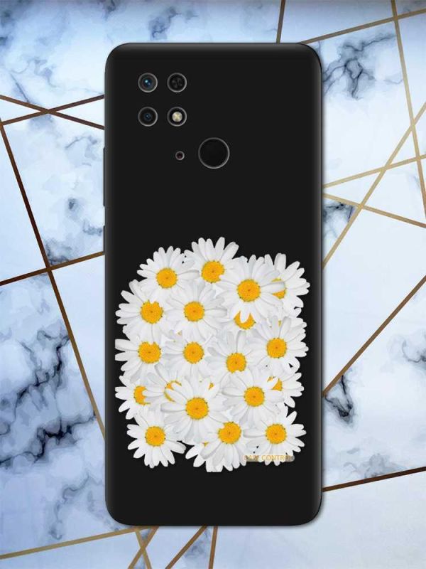 Матовий чорний чохол на Xiaomi Redmi 10C рельєфний дизайн Букет ромашок принт 40