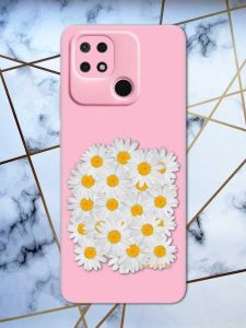 Матовий рожевий чохол на Xiaomi Redmi 10C рельєфний дизайн Букет ромашок принт 40