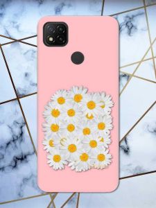 Матовий рожевий чохол на Xiaomi Redmi 9C / 10A рельєфний дизайн Букет ромашок принт 40