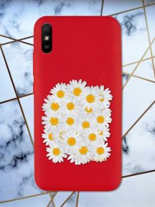 Матовий червоний чохол на Xiaomi Redmi 9А рельєфний дизайн Букет ромашок принт 40