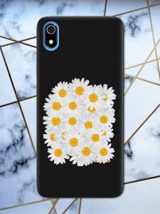 Матовий чорний чохол на Xiaomi Redmi 7A рельєфний дизайн Букет ромашок принт 40