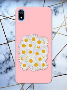 Матовий рожевий чохол на Xiaomi Redmi 7A рельєфний дизайн Букет ромашок принт 40