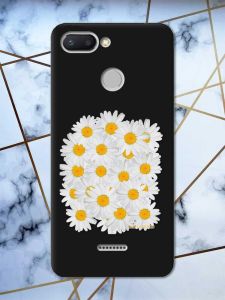 Матовий чорний чохол на Xiaomi Redmi 6 рельєфний дизайн Букет ромашок принт 40