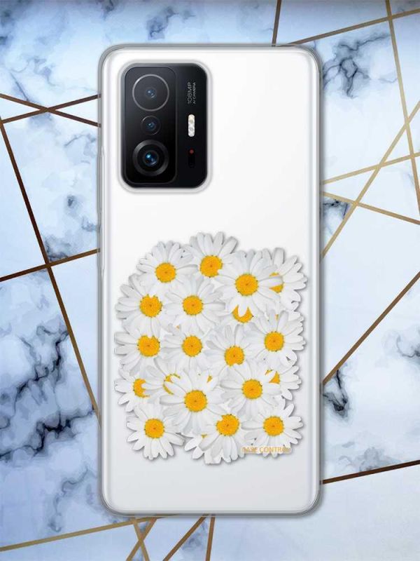 Прозорий чохол на Xiaomi 11T  рельєфний дизайн Букет ромашок принт 40