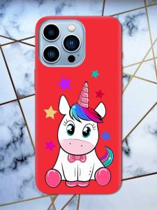 Матовий червоний чохол на Apple iPhone 13 Pro Max дизайн Єдиноріг принт 102