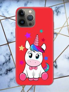 Матовий червоний чохол на Apple iPhone 13 Pro дизайн Єдиноріг принт 102