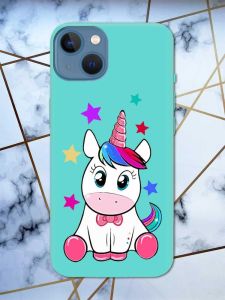 Матовий бірюзовий чохол на Apple iPhone 13 дизайн Єдиноріг принт 102