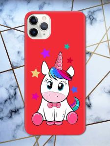 Матовий червоний чохол на iPhone 11 Pro Max (6.5) дизайн Єдиноріг принт 102