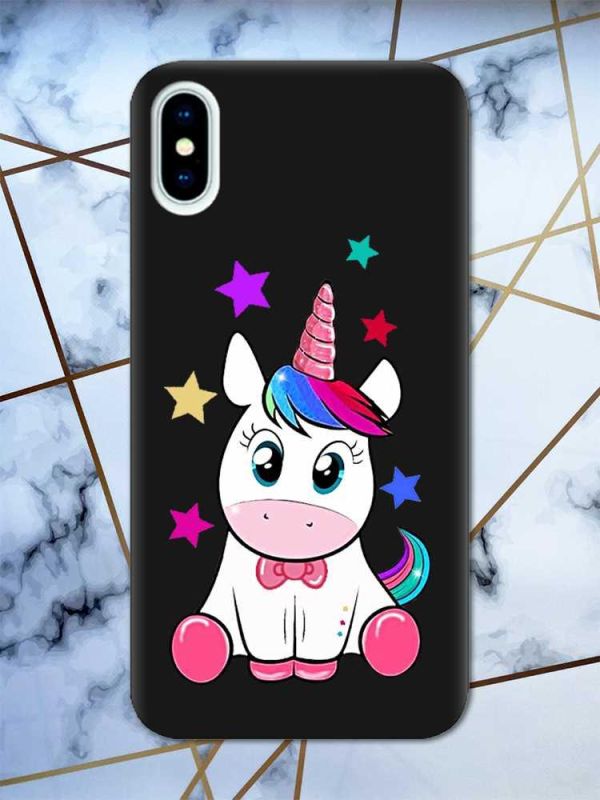 Матовий чорний чохол на iPhone X / Xs дизайн Єдиноріг принт 102
