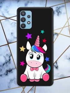 Матовий чорний чохол на Samsung Galaxy A32 дизайн Єдиноріг принт 102