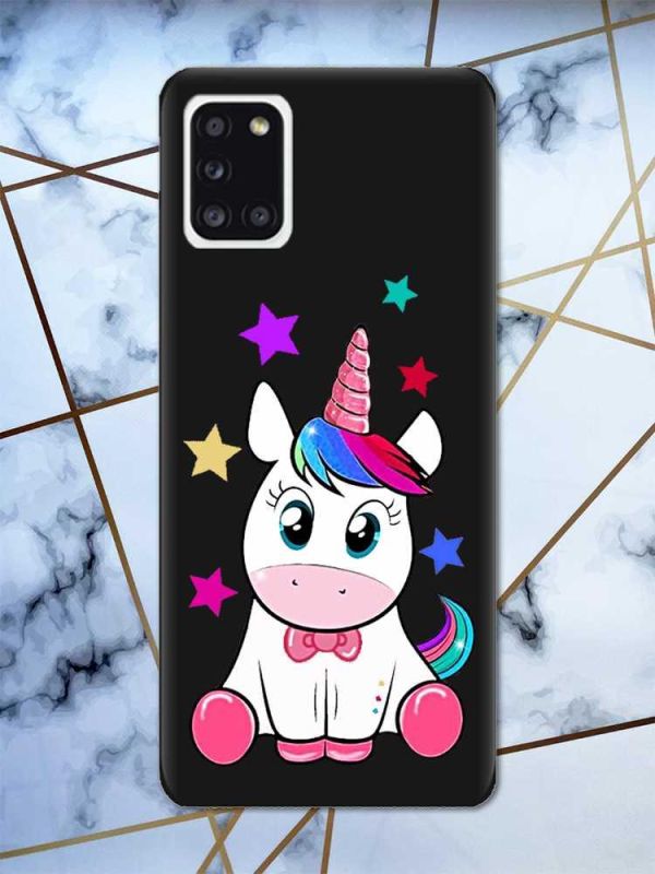Матовий чорний чохол на Samsung Galaxy A31 дизайн Єдиноріг принт 102