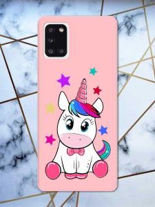 Матовий рожевий чохол на Samsung Galaxy A31 дизайн Єдиноріг принт 102
