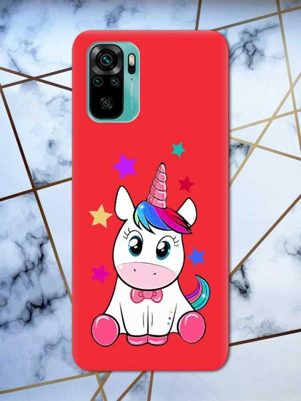 Матовий червоний чохол на Xiaomi Redmi Note 10 / Note 10s дизайн Єдиноріг принт 102