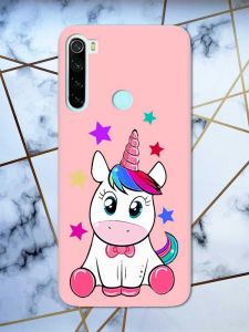 Матовий рожевий чохол на Xiaomi Redmi Note 8 дизайн Єдиноріг принт 102