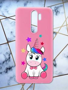 Матовий рожевий чохол на Xiaomi Redmi Note 8 Pro дизайн Єдиноріг принт 102