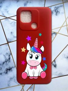 Матовий червоний чохол на Xiaomi Redmi 10C дизайн Єдиноріг принт 102