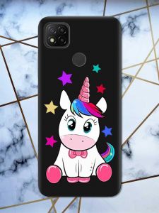 Матовий чорний чохол на Xiaomi Redmi 9C / 10A дизайн Єдиноріг принт 102