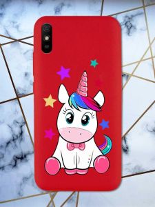 Матовий червоний чохол на Xiaomi Redmi 9А дизайн Єдиноріг принт 102