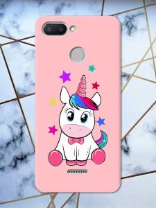 Матовий рожевий чохол на Xiaomi Redmi 6 дизайн Єдиноріг принт 102