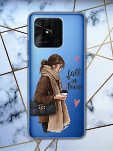 Прозорий чохол на Xiaomi Redmi 10C дизайн Дівчина з кавою принт 112