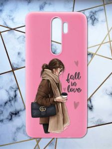 Матовий рожевий чохол на Xiaomi Redmi Note 8 Pro дизайн Дівчина з кавою принт 112