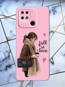 Матовий рожевий чохол на Xiaomi Redmi 10C дизайн Дівчина з кавою принт 112