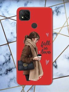 Матовий червоний чохол на Xiaomi Redmi 9C / 10A дизайн Дівчина з кавою принт 112