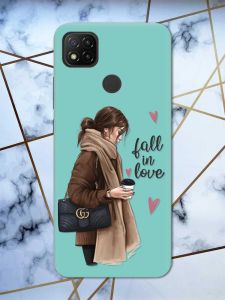 Матовий бірюзовий чохол на Xiaomi Redmi 9C / 10A дизайн Дівчина з кавою принт 112
