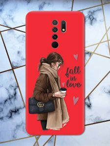 Матовий червоний чохол на Xiaomi Redmi 9 дизайн Дівчина з кавою принт 112