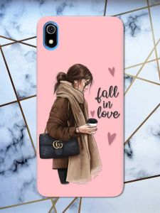 Матовий рожевий чохол на Xiaomi Redmi 7A дизайн Дівчина з кавою принт 112