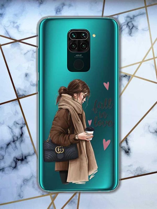 Прозорий чохол на Xiaomi Redmi Note 9 дизайн Дівчина з кавою принт 112