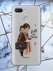 Прозорий чохол на Xiaomi Redmi 6  дизайн Дівчина з кавою принт 112