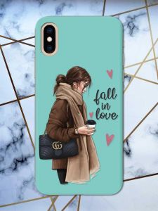 Матовий бірюзовий чохол на iPhone XS MAX дизайн Дівчина з кавою принт 112