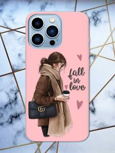 Матовий рожевий чохол на Apple iPhone 13 Pro Max дизайн Дівчина з кавою принт 112