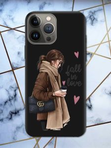 Матовий чорний чохол на Apple iPhone 13 Pro дизайн Дівчина з кавою принт 112