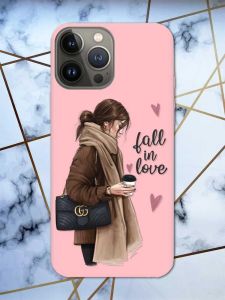 Матовий рожевий чохол на Apple iPhone 13 Pro дизайн Дівчина з кавою принт 112