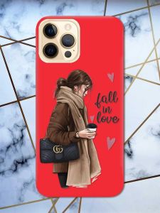 Матовий червоний чохол на Apple iPhone 12 Pro Max дизайн Дівчина з кавою принт 112