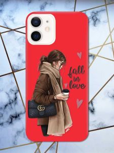 Матовий червоний чохол на Apple iPhone 12 / 12 Pro (6.1) дизайн Дівчина з кавою принт 112