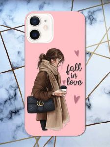 Матовий рожевий чохол на Apple iPhone 12 / 12 Pro (6.1) дизайн Дівчина з кавою принт 112