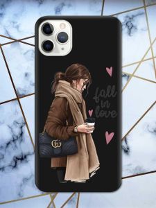 Матовий чорний чохол на iPhone 11 Pro Max (6.5) дизайн Дівчина з кавою принт 112