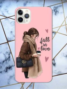 Матовий рожевий чохол на iPhone 11 Pro Max (6.5) дизайн Дівчина з кавою принт 112