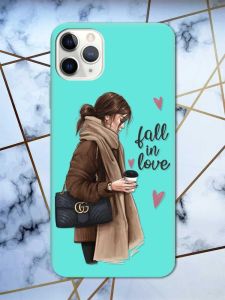 Матовий бірюзовий чохол на iPhone 11 Pro Max (6.5) дизайн Дівчина з кавою принт 112